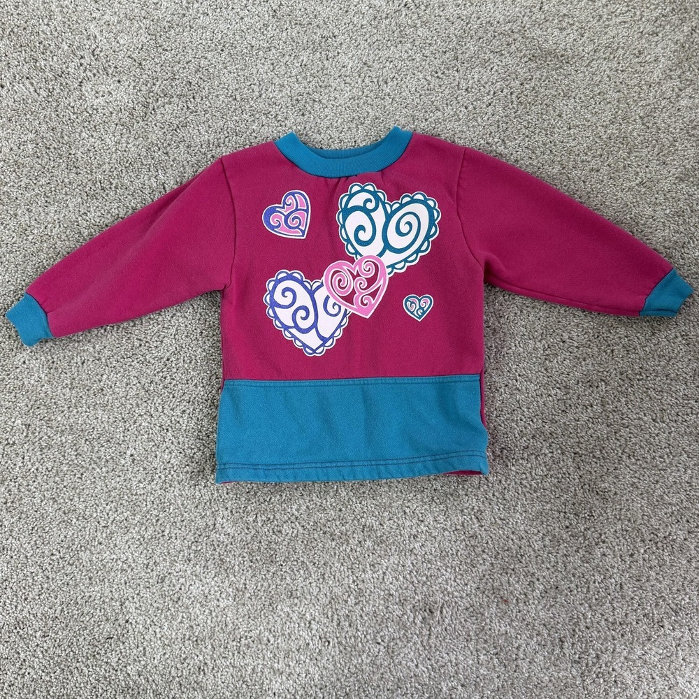 Vintage Healthtex Sweatshirt Girls 4 Pink Heart Graphic Fleece Pullover